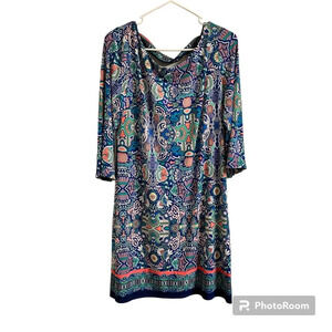 Laundry By Shelli Segal Paisley Midi Shift Dress Women’s M 3/4 Bell Sleeve